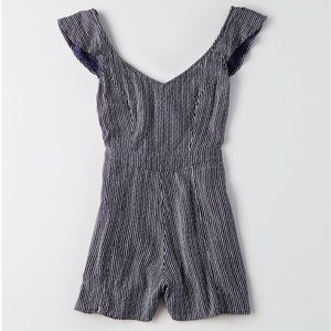 American Eagle Navy Blue and white striped romper